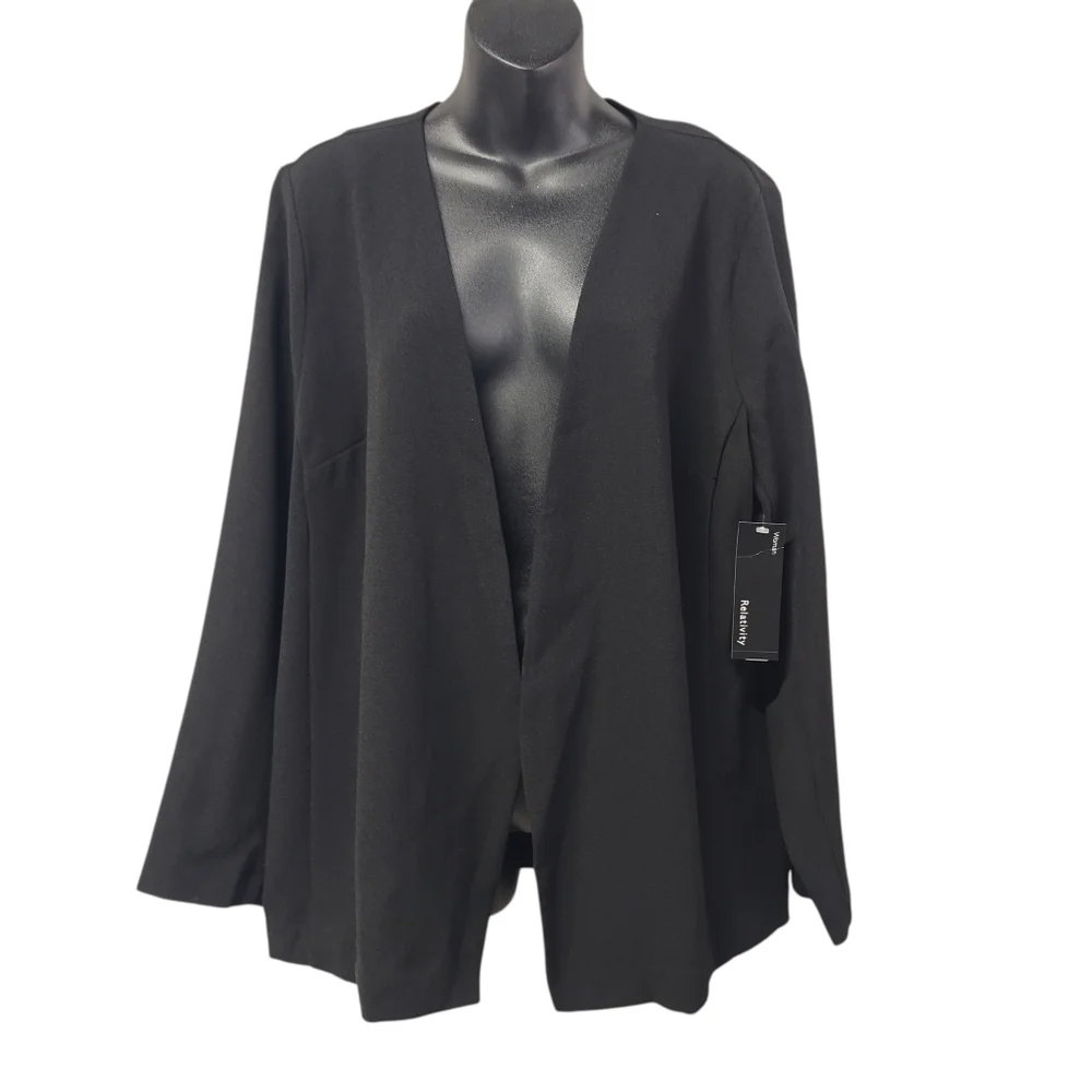 Relativity Black Long Sleeve Open Front Blazer Cardigan Plus Size 1X NWT